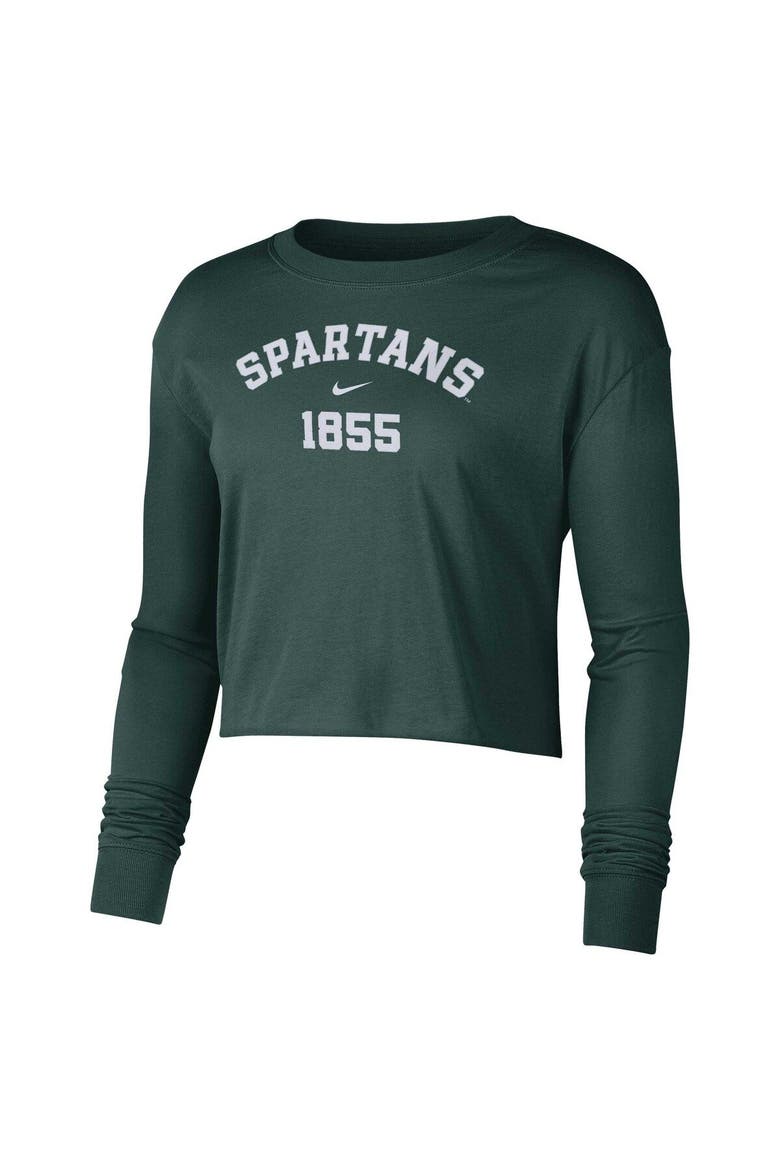 Women's Nike Green Michigan State Spartans Est. Cropped Long Sleeve T-Shirt, Alternate, color, Green