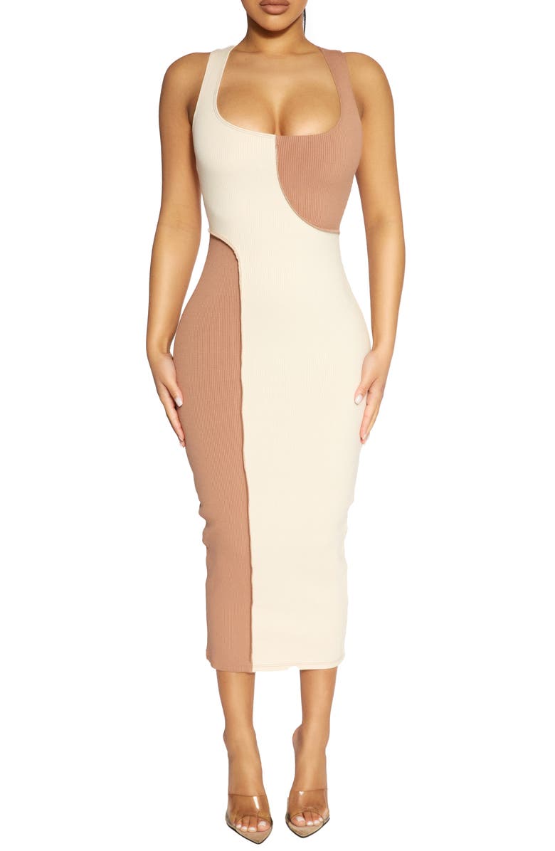 Naked Wardrobe Rib Colorblock Racerback Midi Dress, Main, color, 