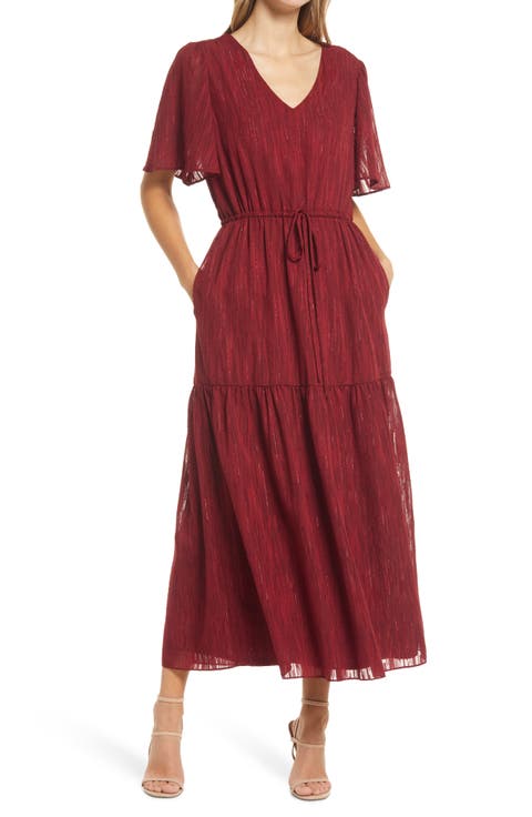 Donna Ricco V-Neck Flutter Sleeve Maxi Dress