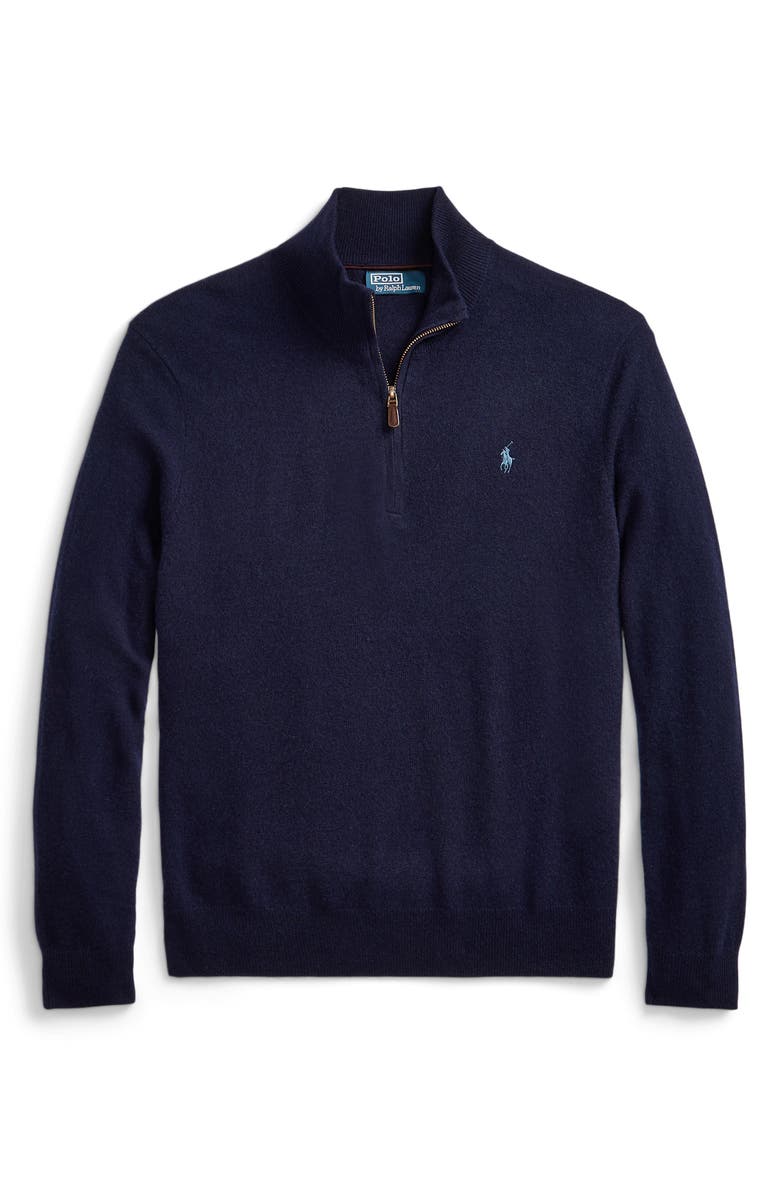 Polo Ralph Lauren Regular Fit Wool Quarter Zip Sweater, Alternate, color, Hunter Navy