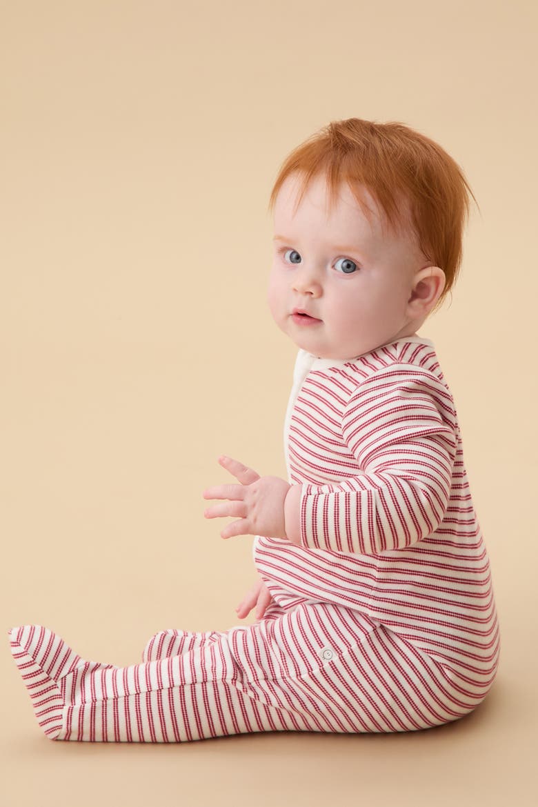 Stripe Two Way Zip-Up Sleepsuit, Alternate, color, Red Stripe