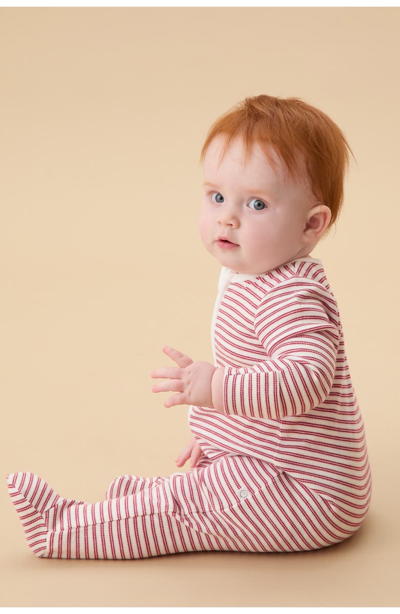MORI Stripe Two Way Zip-Up Sleepsuit, Alternate, color, Red Stripe