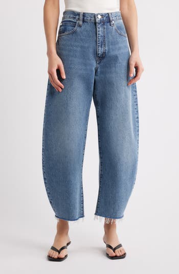 FRAME The Bubble Raw Hem Crop Barrel Leg Jeans | Nordstrom