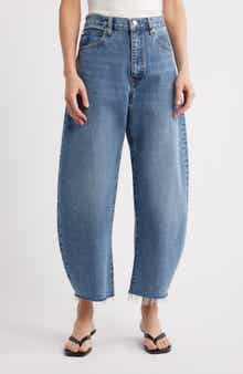 FRAME The Bubble Raw Hem Crop Barrel Leg Jeans