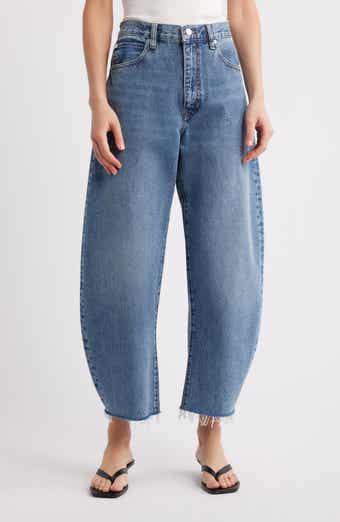 FRAME The Bubble Raw Hem Crop Barrel Leg Jeans