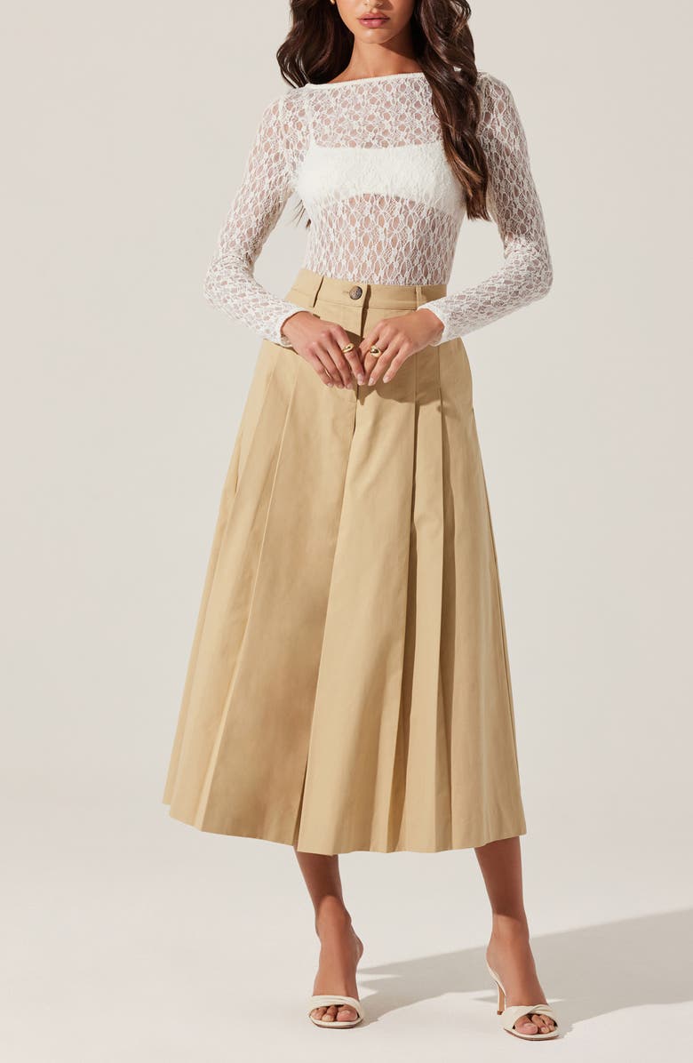 ASTR the Label Rowen Pleated Cotton Culottes, Alternate, color, Khaki