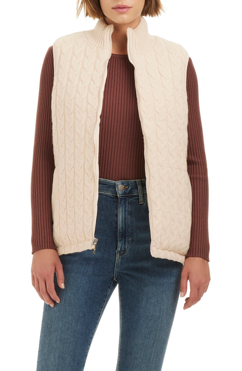 Sanctuary Reversible Zip Cable Stitch & Puffer Vest, Alternate, color, Vanilla Latte