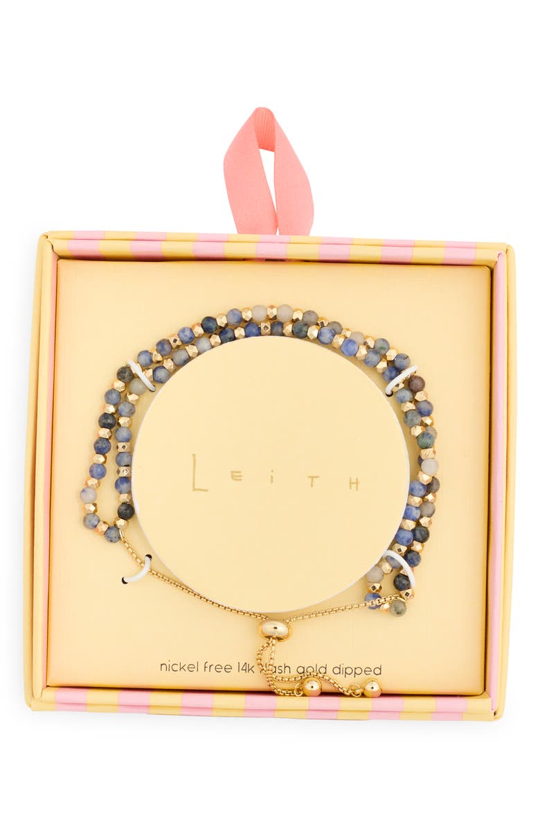 Leith Beaded 2-Row Slider Bracelet, Main, color, Grey- Gold