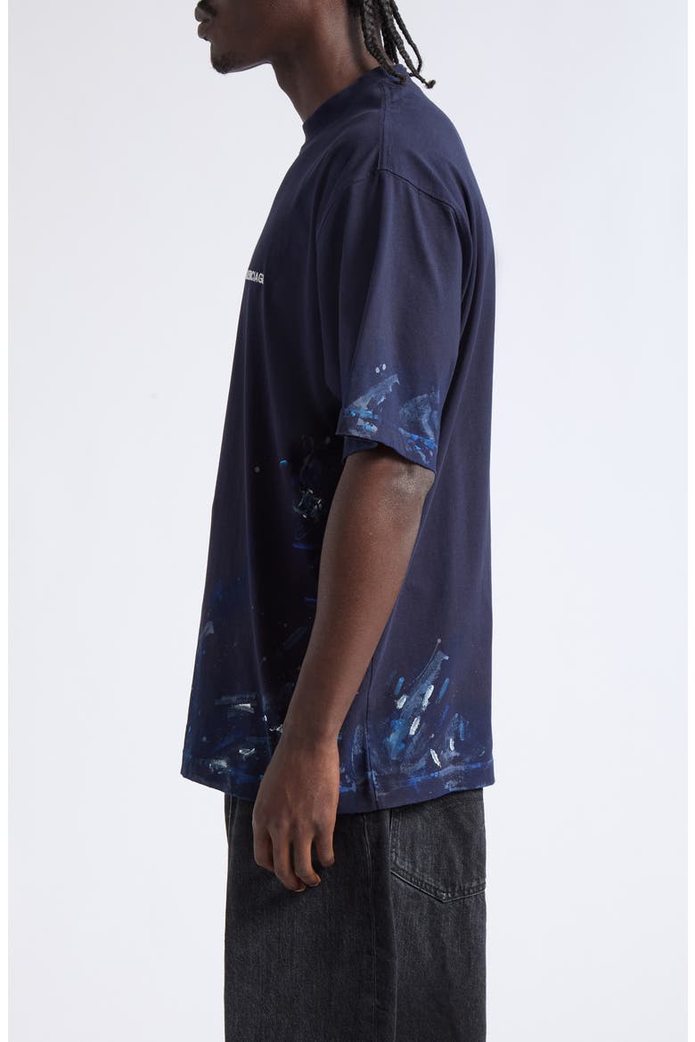 Medium Fit Paint Splatter Logo Embroidered T-Shirt, Alternate, color, 8065 NAVY
