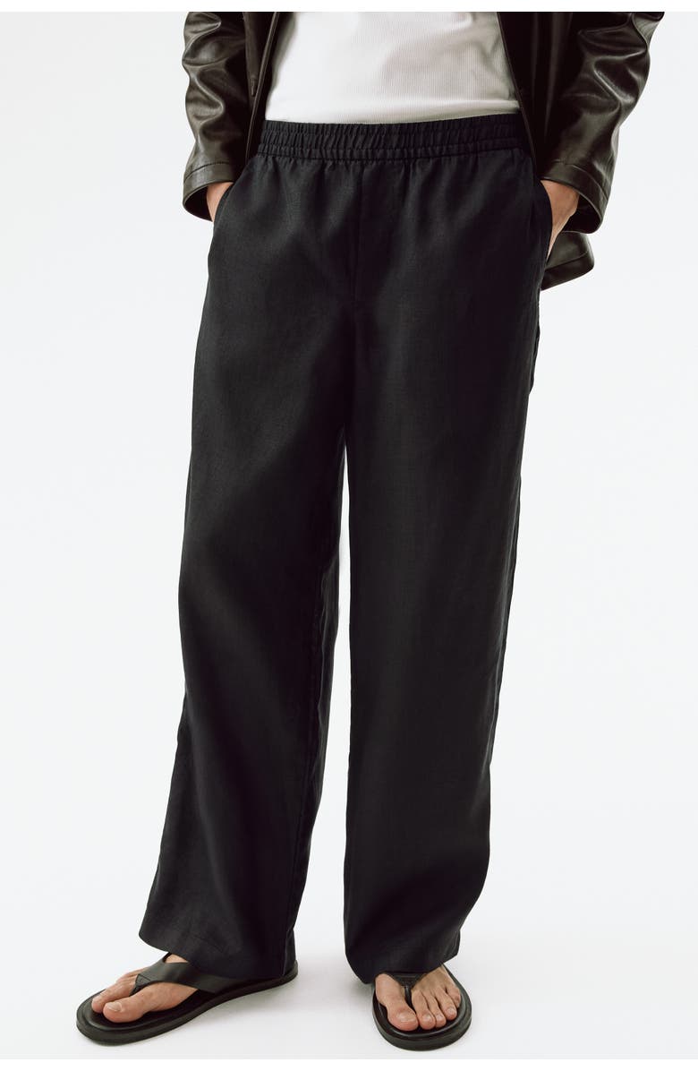 H&M Loose Fit Linen Trousers, Alternate, color, Black