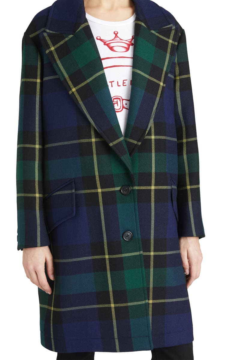 Burberry Strathyre Tartan Plaid Wool Blend Coat, Alternate, color,