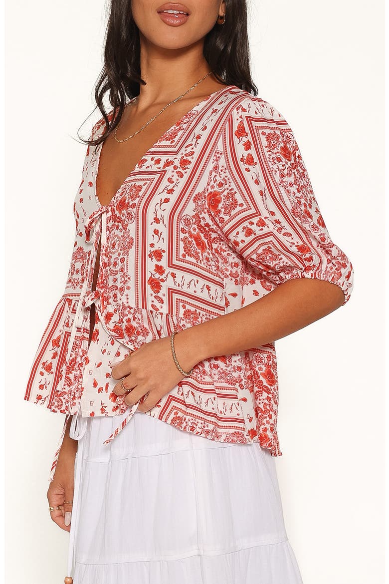 Dory Bandana Print Tie Front Top, Alternate, color, RED BANDANA