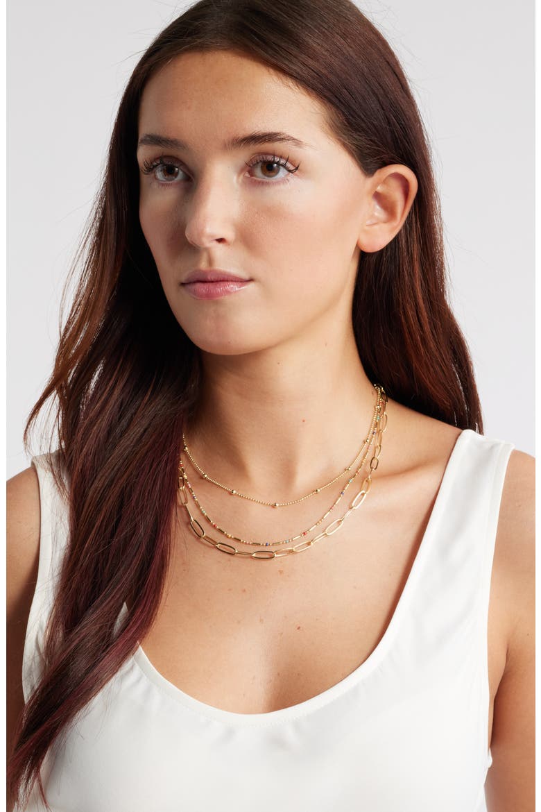 Set of 2 Enamel Dot Chain Layered Necklaces, Alternate, color, MULTI- GOLD