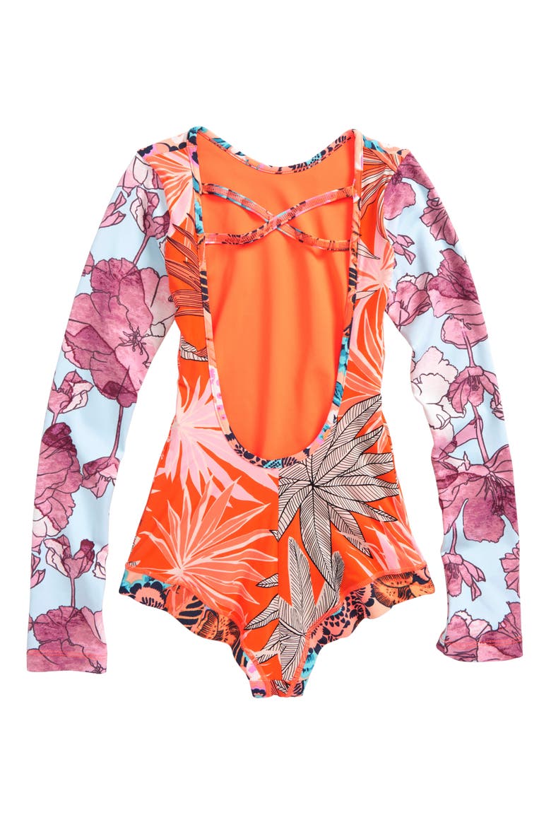 Surfie One-Piece Rashguard Swimsuit, Alternate, color, ORANGE