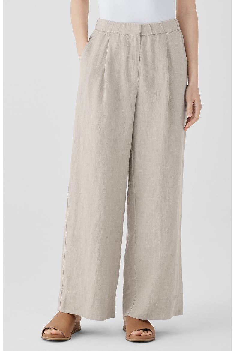 Pleated High Waist Organic Linen Wide Leg Pants, Main, color, UNDYED NATURAL