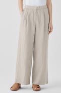 Eileen Fisher Pleated High Waist Organic Linen Wide Leg Pants