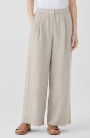 Eileen Fisher Pleated High Waist Organic Linen Wide Leg Pants