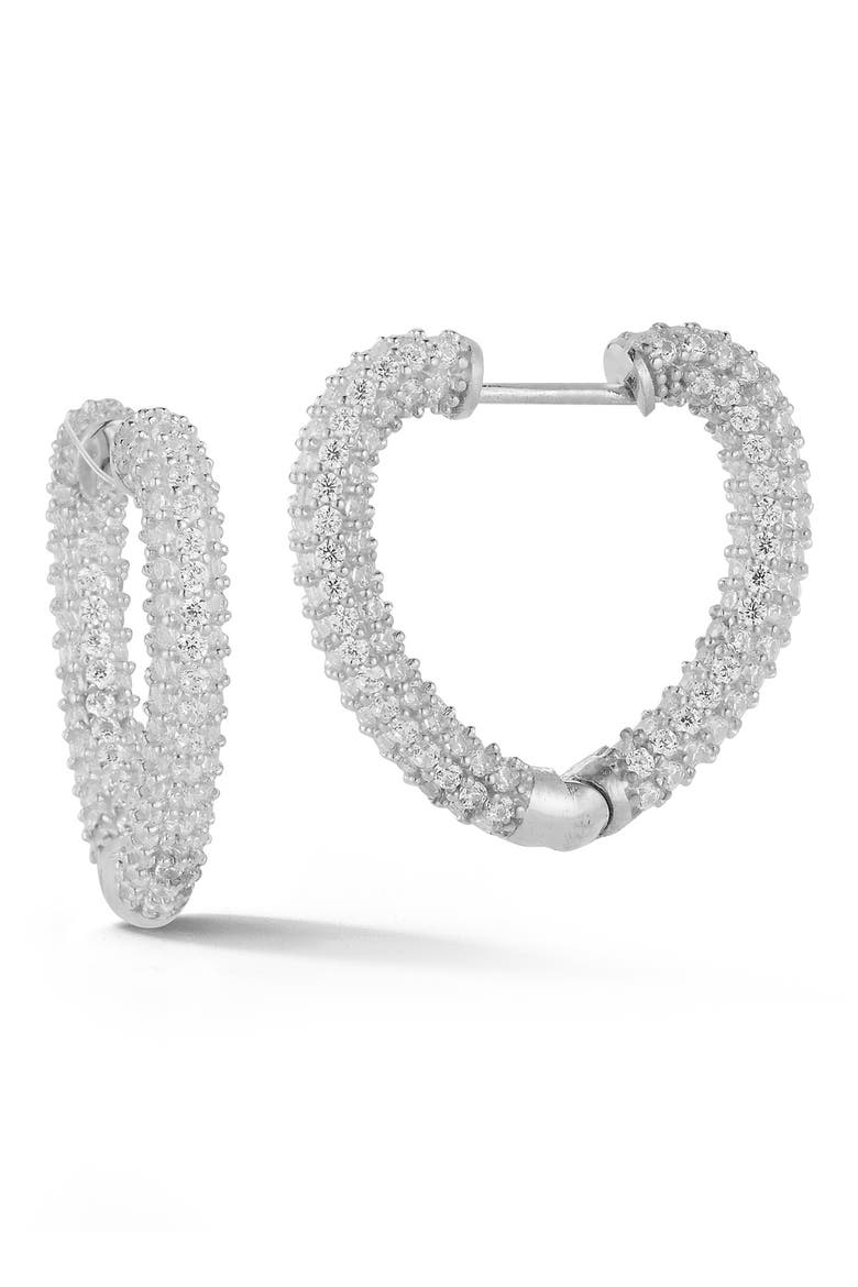 Sterling Silver Pave CZ Hoop Earrings, Main, color, SILVER