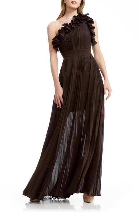 Vida One-Shoulder Pleated Chiffon Gown