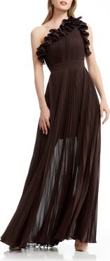 Dress the Population Vida One-Shoulder Pleated Chiffon Gown
