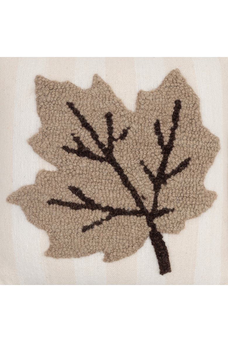 Tan Leaf Hooked Throw Pillow 12" x 12", Alternate, color, Beige