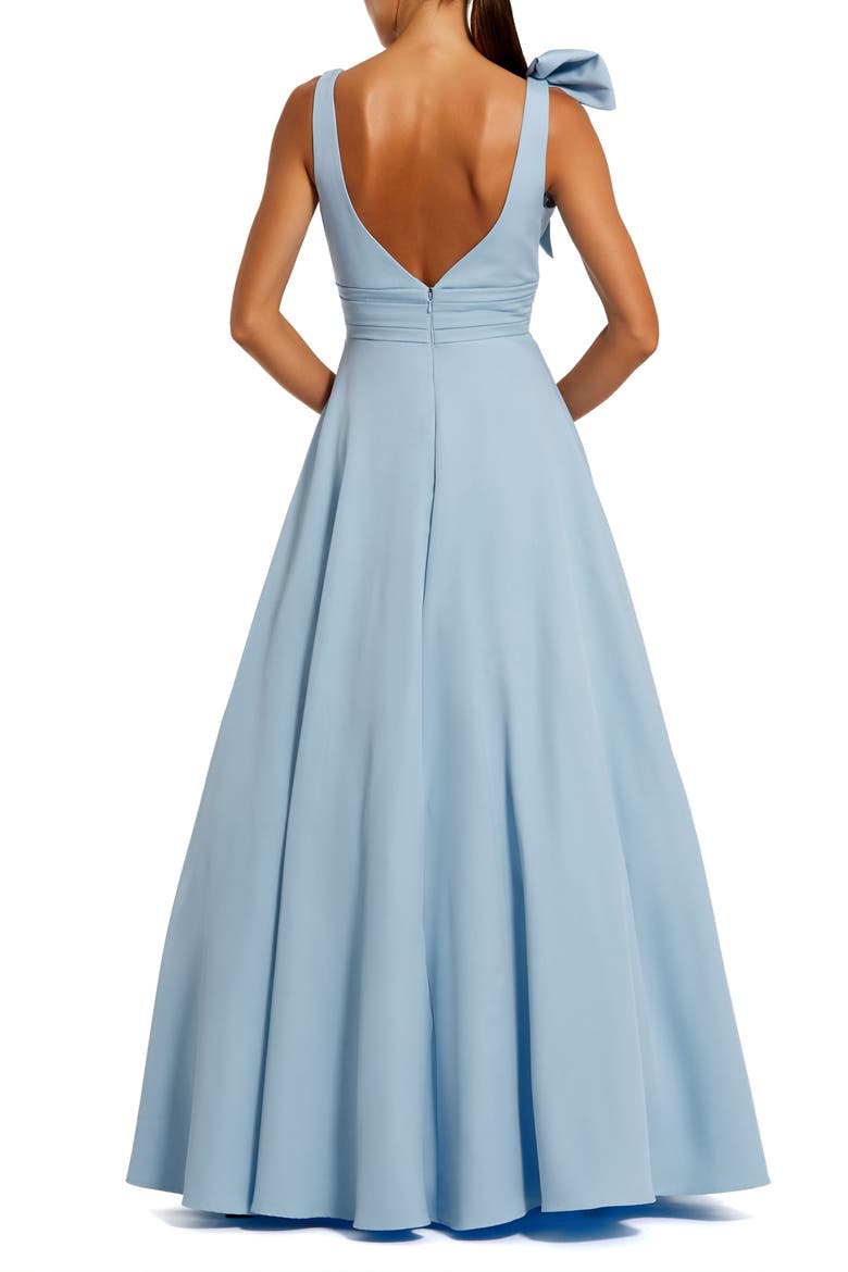 Petite Sleeveless Plunge Neck Ball Gown With Bow Detail, Alternate, color, Powder Blue