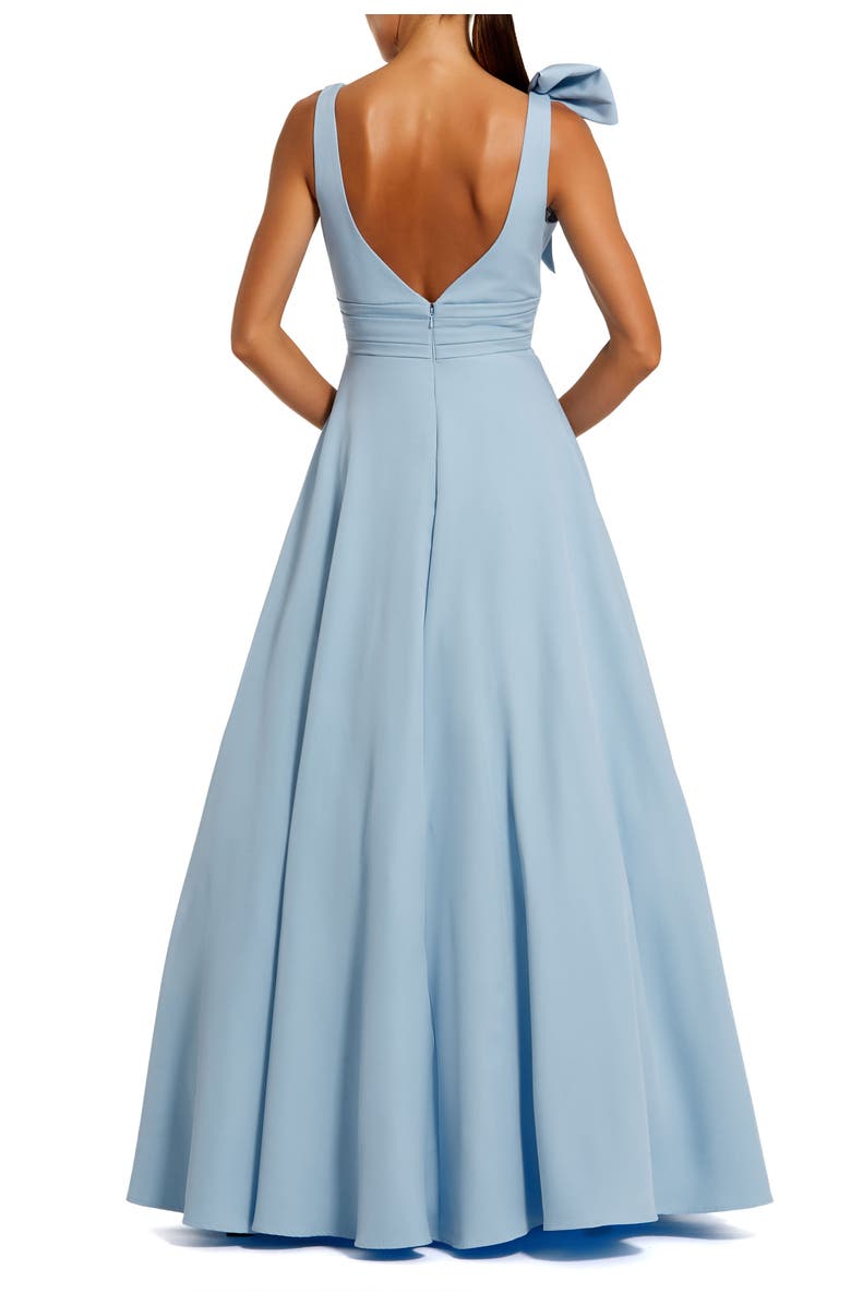 Mac Duggal Petite Sleeveless Plunge Neck Ball Gown With Bow Detail, Alternate, color, Powder Blue