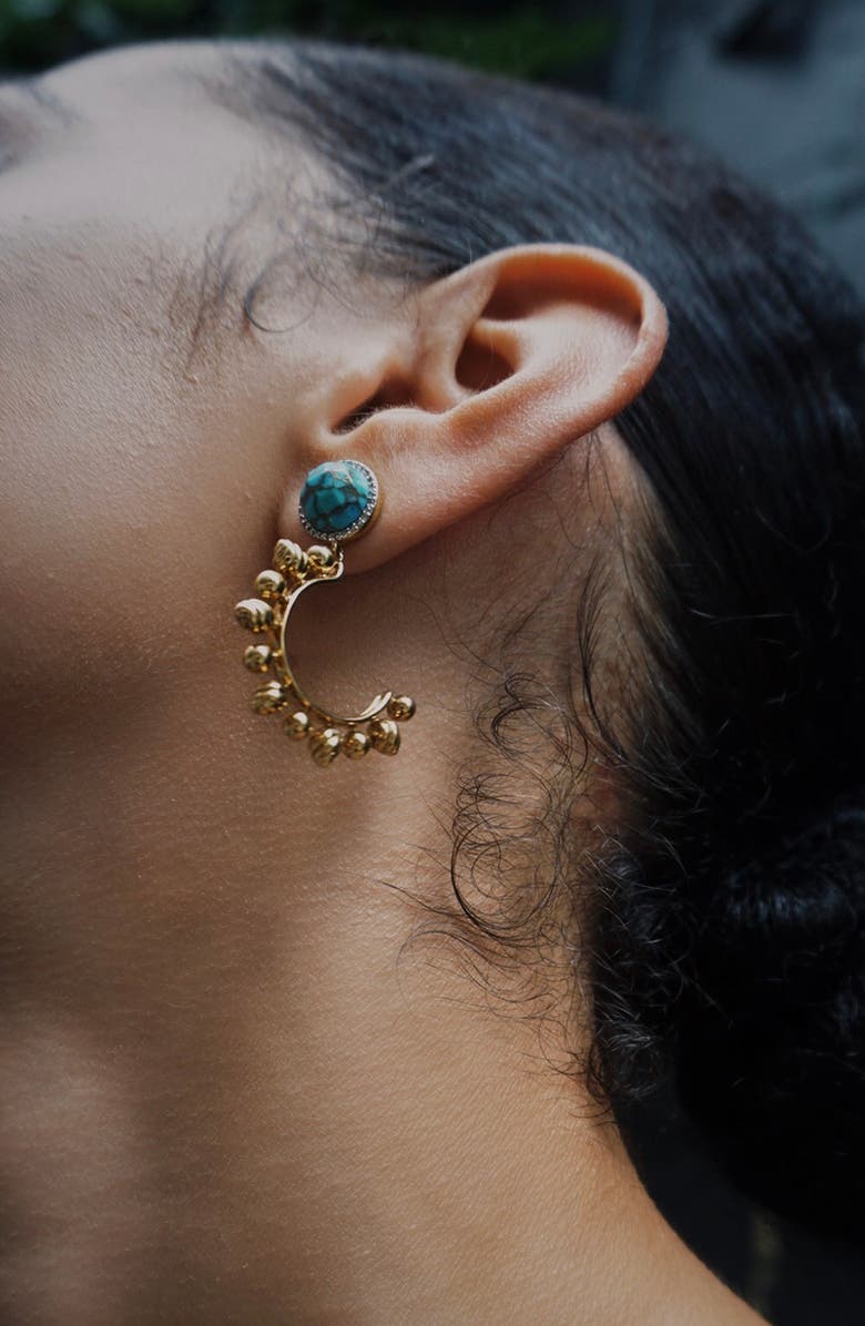 LuvMyJewelry Rise & Shine 14K Gold Vermeil Turquoise & Diamond Hoop Drop Earrings, Alternate, color, 14Kt Gold Vermeil On Sterling