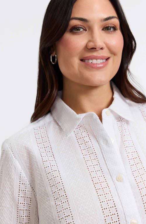 Foxcroft Zoey Mixed Stitch Cotton Button-up Shirt In White