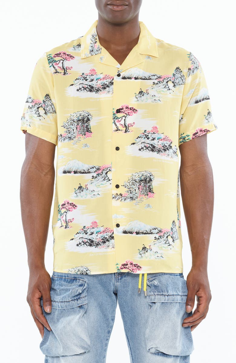 Cult of Individuality Print Cotton Camp Shirt, Main, color, 