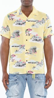 Cult of Individuality Print Cotton Camp Shirt