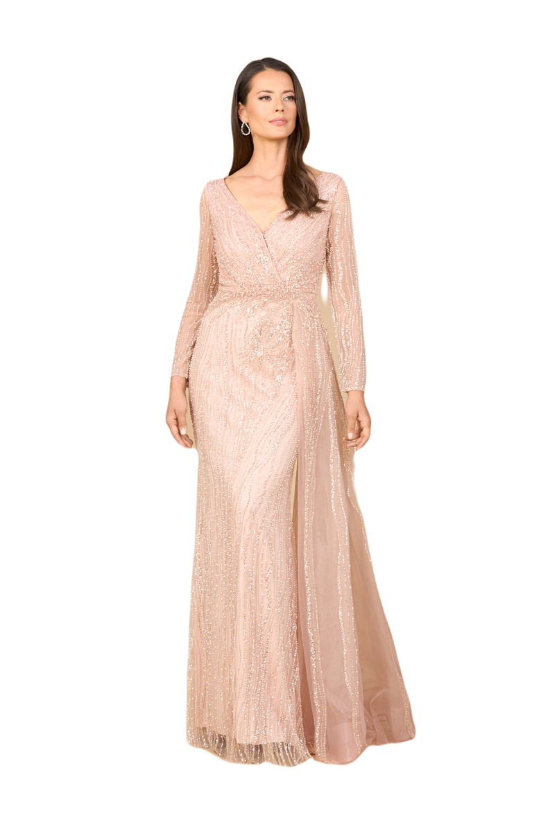 LARA New York Long Sleeve V-Neck Gown with Drape, Main, color, Blush