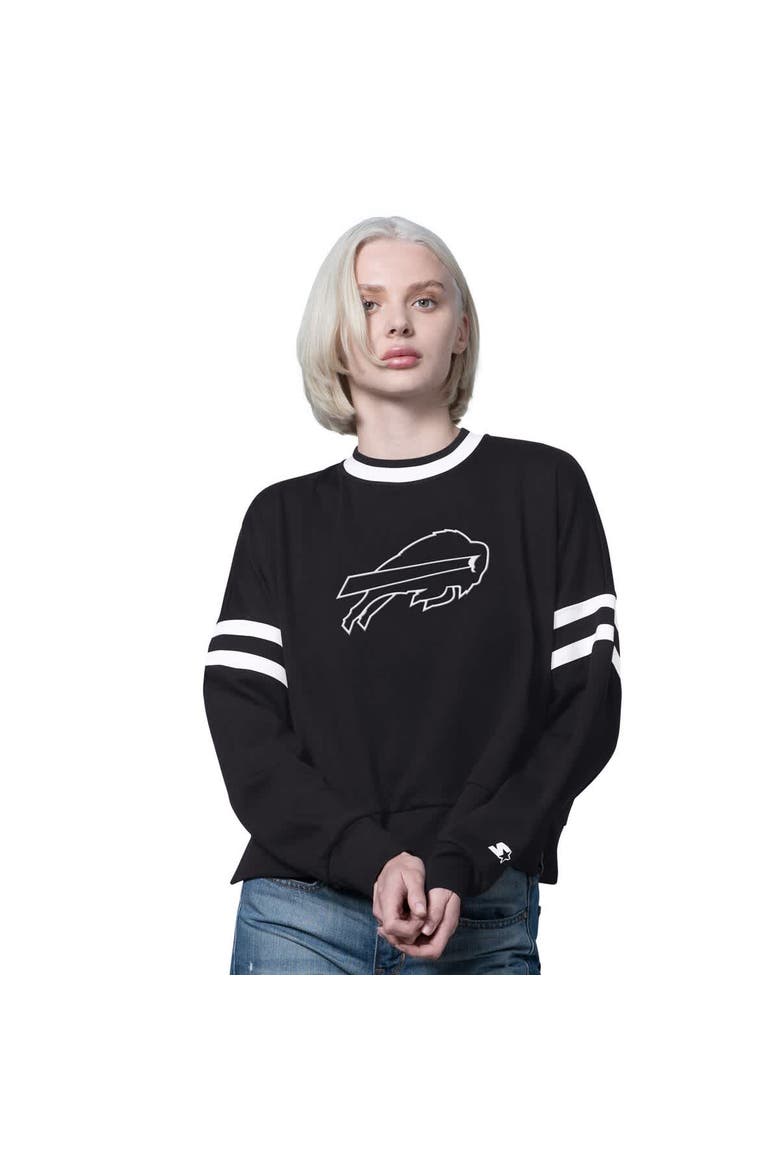 Women's Starter  Black Buffalo Bills Rally Drop Shoulder Cropped Sweatshirt, Main, color, Black
