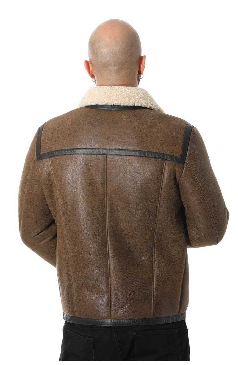 Furniq UK Hugh Leather Shearling Jacket, Alternate, color, Camel Brown