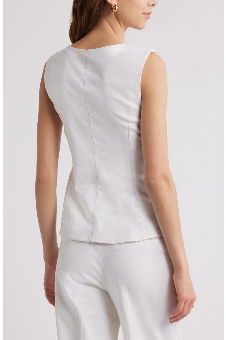 Tie Front Linen Blend Top, Alternate, color, WHITE