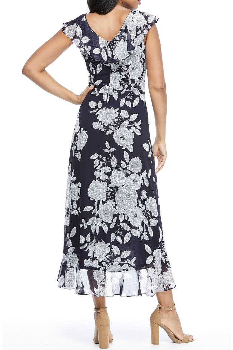 Floral Ruffle Sleeveless Faux Wrap Maxi Dress, Alternate, color, NAVY/ WHITE