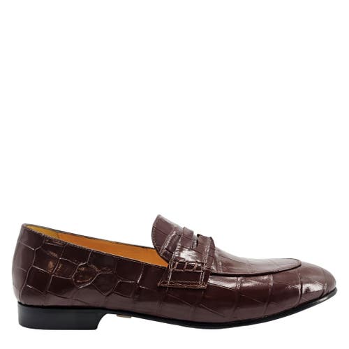 Madison Maison Flat Croc Embossed Loafer In Brown