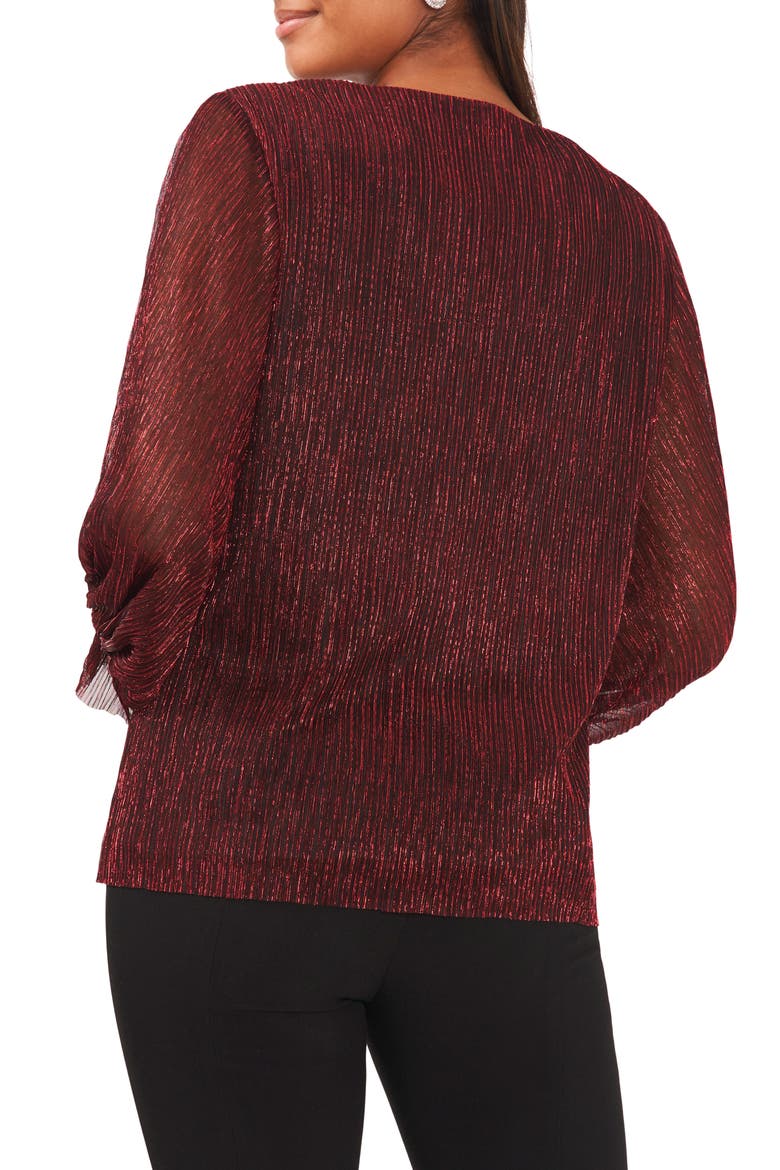 Bishop Sleeve Metallic Crinkle Mesh Blouse, Alternate, color, BLACK/ RED