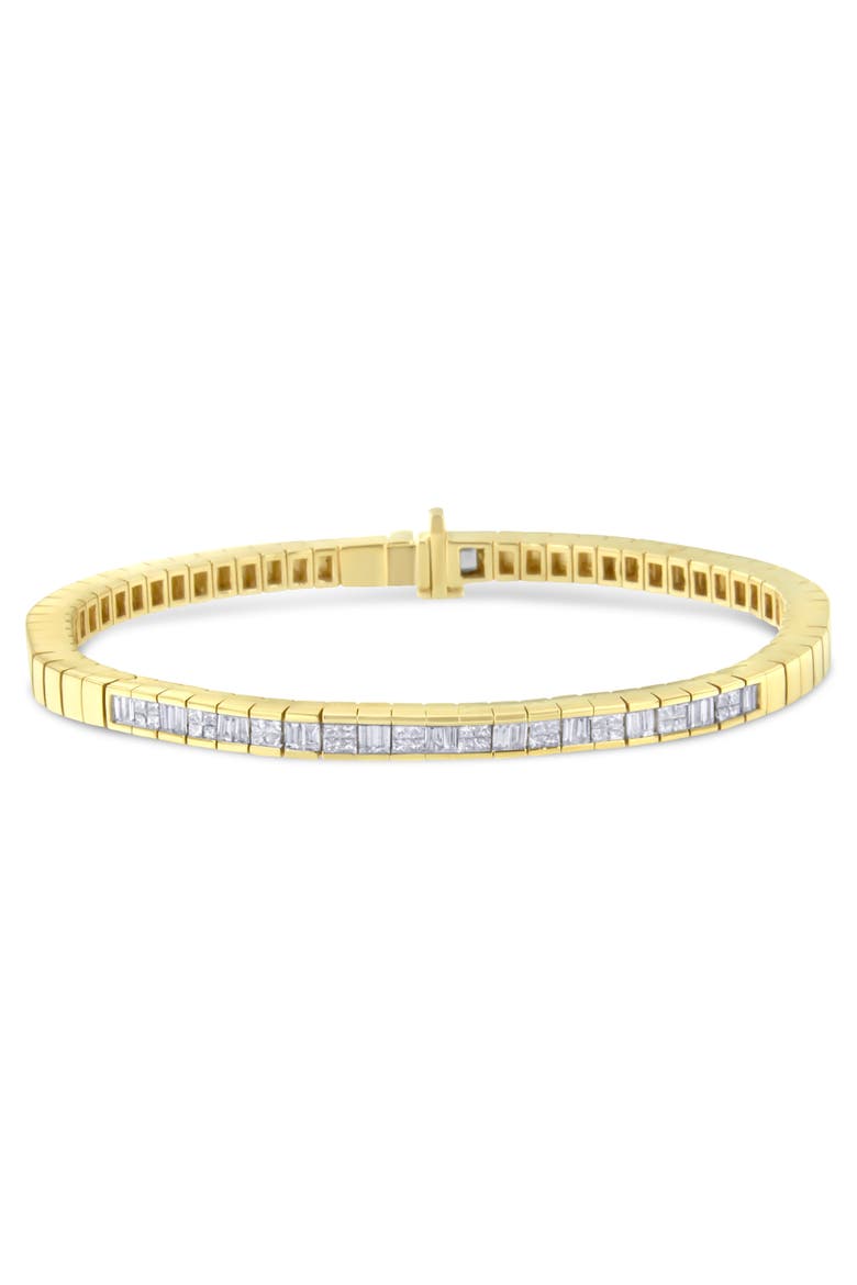 14K Yellow Gold 1-1/10 Cttw Princess & Baguette Cut Diamond Alternating Stone Eternity Tennis Bracelet, Main, color, Yellow Gold