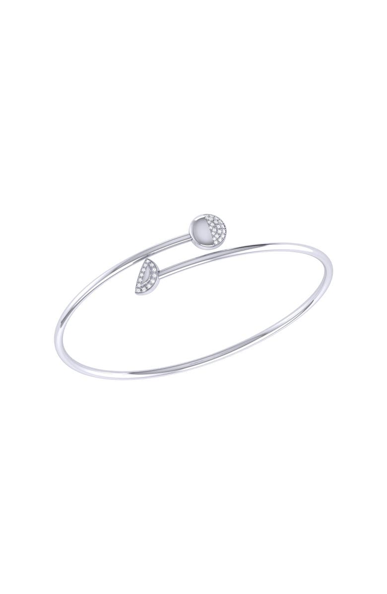 LuvMyJewelry Moon Stages Sterling Silver Diamond Adjustable Bangle, Main, color, Silver