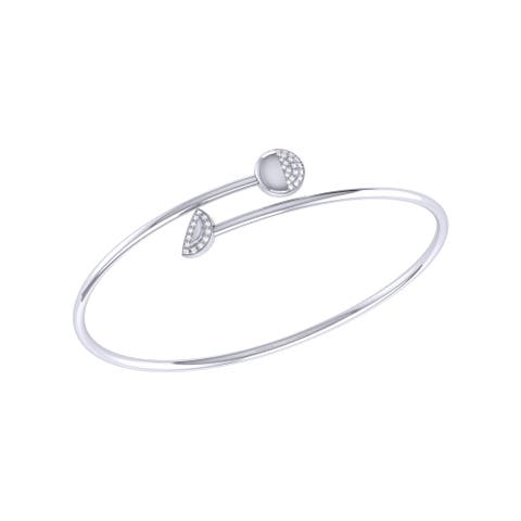 Moon Stages Sterling Silver Diamond Adjustable Bangle
