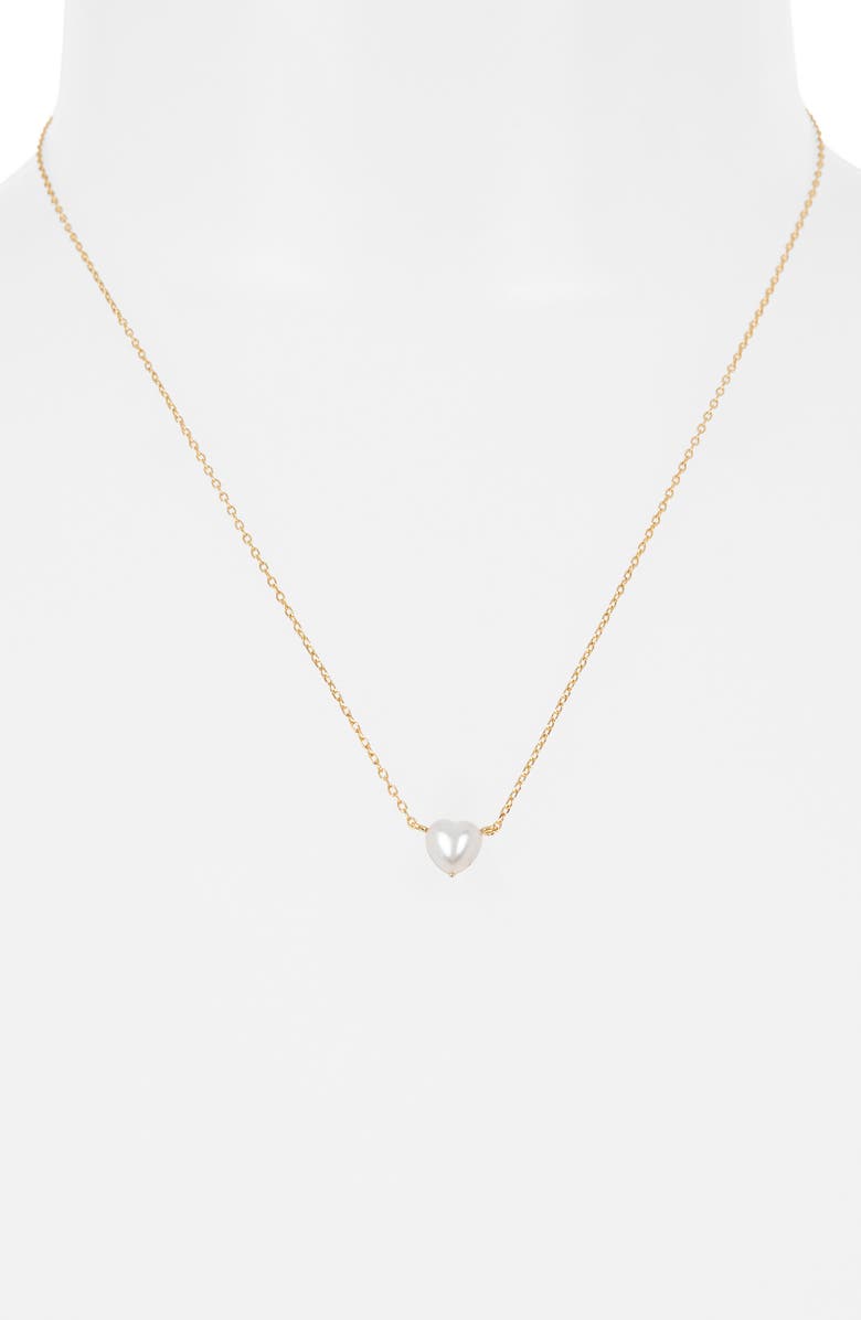 Argento Vivo Sterling Silver Faux Pearl Heart Pendant Necklace, Alternate, color,