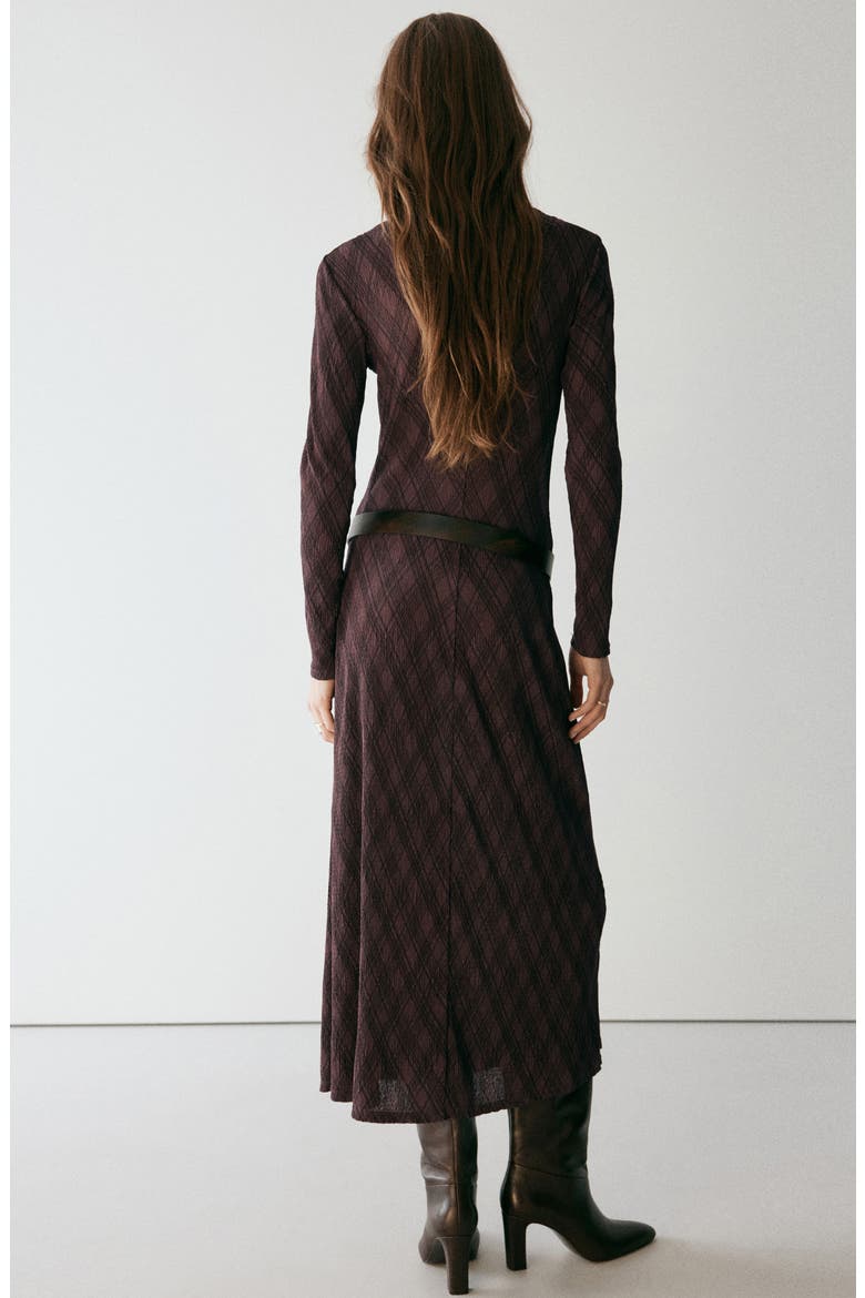 Plaid Long Sleeve Midi Dress, Alternate, color, BROWN