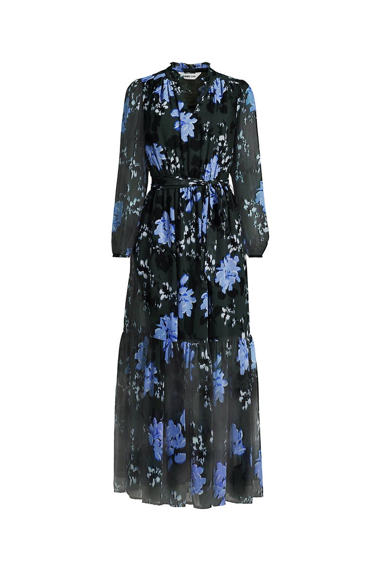 Chiffon Tiered Long Sleeve Maxi Dress, Alternate, color, Evening Forest Painted Floral