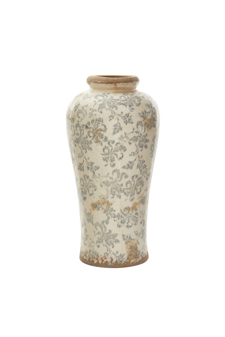 16-in Tuscan Ceramic Floral Scroll Urn Vase, Main, color, Green