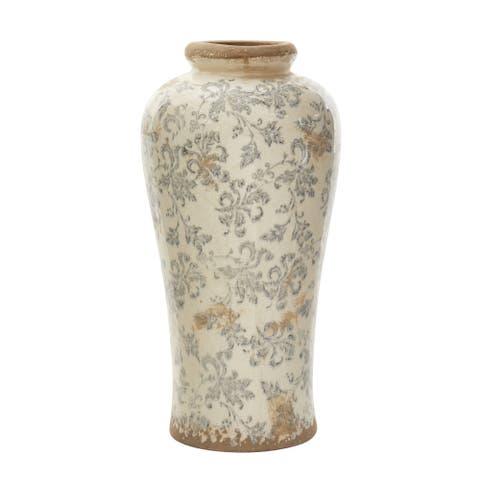 16-in Tuscan Ceramic Floral Scroll Urn Vase
