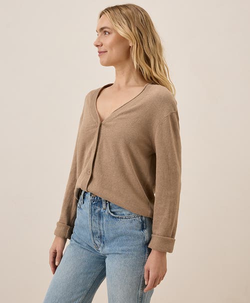 Pact Organic Cotton Classic Fine Knit V-neck Cardigan In Sesame Heather