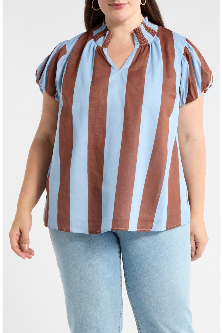 Evabelle Puff Sleeve Top, Main, color, BROWN-BLUE
