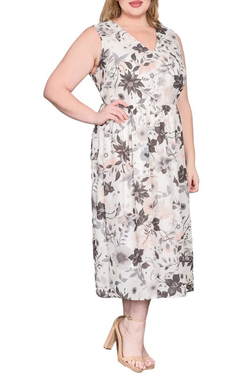 Standards & Practices Sleeveless V Neck A Line Midi Dress In White Floral