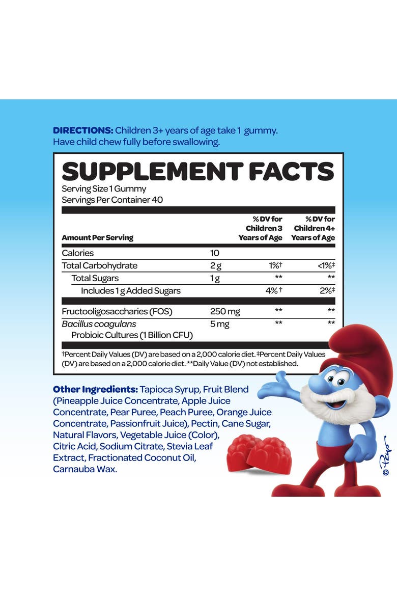 Digestive Probiotic Kids Vitamin Gummies, Smurfs Berry Flavored, 40ct, Alternate, color, None